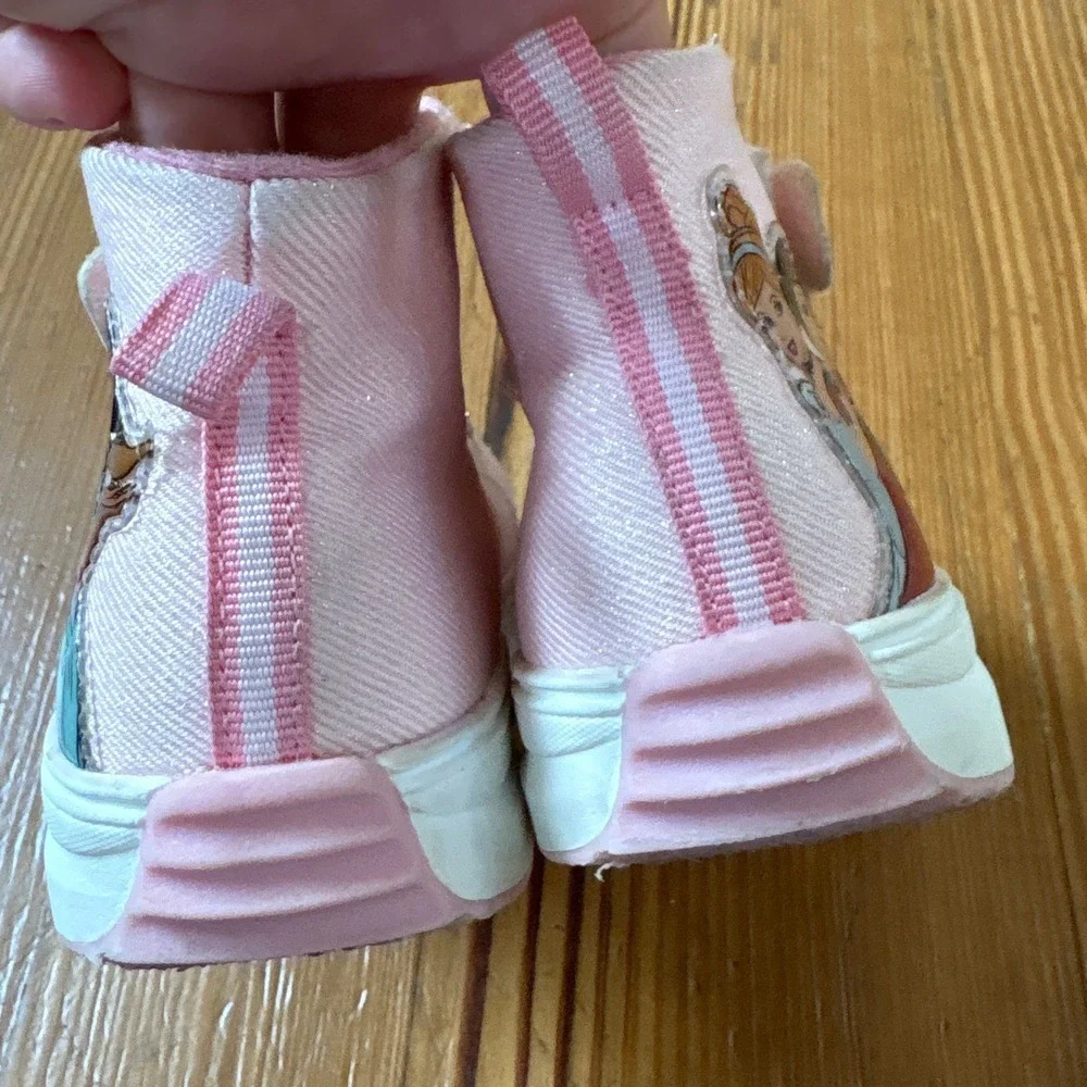 Disney Princess High Top Sneakers Girls Pink Glitter Character Shoes SIZE 8